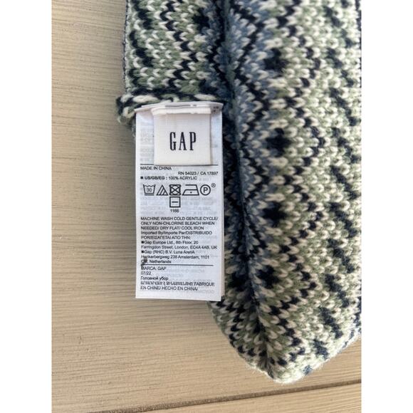 Womens Gap Beanie Winter Hat with Pom Pom Green Blue White Pattern - Picture 4 of 5